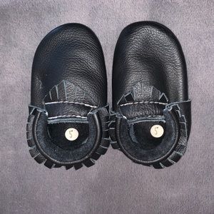 Made by Molly unisex black leather moccasins